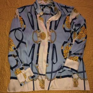 Zara Silky Button up Blouse Baroque Pattern